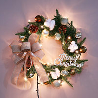 Guirlande de Noël en corne de cerf faite à la main, couleur café, avec lumières, pour porte extérieure, ornement suspendu, nœud, vente en gros d'usine JIAXUN