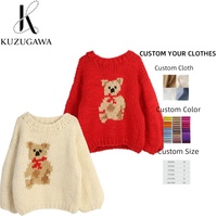 Japanischer Kawaii Cartoon-Bär Jacquard O-Ausschnitt Pullover Lockere Lässige Allround-Langarm-Strickoberteil für Herbst und Winter