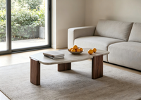 Table basse minimaliste en noyer et travertin naturel pour hôtel, villa, appartement, salon, salle de séjour, maison, table à thé