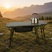 Table de camping pliante robuste en alliage d'aluminium avec base sur pieds, panier en maille, table roulante portable pour plage et pique-nique