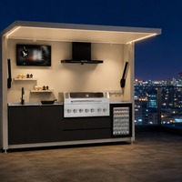 Ensemble complet de cuisine extérieure pour villa avec armoire de rangement, barbecue à gaz et réfrigérateur à boissons
