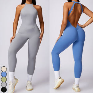Ropa Deportiva de Fitness Ligera Enterizo Fruncido Ajustado Deportivo Body Personalizado Mono de Yoga con Espalda Descubierta - Product Image 6