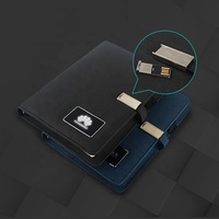 Clé USB 16 Go avec coque rigide en cuir PU, fournitures de bureau, journal, logo personnalisé, chargeur sans fil, bloc-notes avec batterie externe 8000 mAh