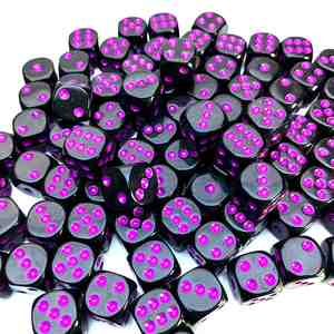 Juego de Dados Acrílicos Personalizados al por Mayor, con Puntos Morados, Esquinas Redondeadas, 16MM, D6, Negros - Product Image 1