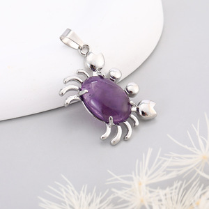 จี้พลอยอเมทิสต์รูป<span class=keywords><strong>การ์ตูน</strong></span>รูปปูคริสตัลหินธรรมชาติน่ารักสำหรับเด็กสำหรับทุกเพศ - Product Image 2