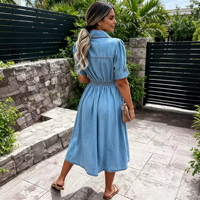 Robe en jean ajustée à revers et boutonnée, vente en gros Chine 2026, nouvelle arrivée pour les boutiques indépendantes transfrontalières UE/États-Unis pour l'Amérique