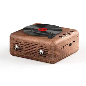 New Portable Retro Fm Radio Tf Card Mini Wood Grain Wireless 3D Stereo Surround Sound Blue Tooth Speaker