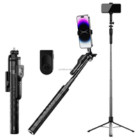 Trépied extensible de 1,7 m, bâton à selfie, télécommande sans fil BT, support de trépied portable pour smartphone, compatible avec les téléphones IOS et Android