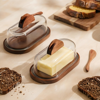Boîte à beurre en bois avec couvercle en verre, plateau rectangulaire pour le stockage du beurre, des desserts, des gâteaux, du fromage