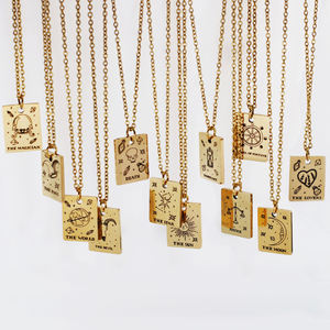 Colgante de astrología cuadrado de acero inoxidable chapado en oro de 18K para mujer, Horóscopo de 12 signos <span class=keywords><strong>del</strong></span> zodiaco, joyería, collar de tarjeta de Tarot - Product Image 6
