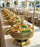 Plat de service de buffet doré en acier inoxydable élégant 8L, chauffe-plat à alcool avec couvercle suspendu, longue durée de vie pour la restauration
