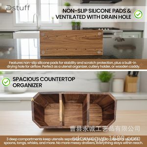 ชั้นวางช้อนส้อมไม้กระถินณรงค์ 30x12.4x17 ซม. แบบเปิดด้านบนพร้อมช่องเก็บของ กล่องเก็บอุปกรณ์ครัว กล่องจัดระเบียบบนโต๊ะ - Product Image 5