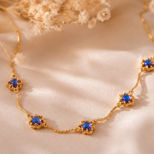 Elegante Collar de Piedra Azul en Tono Dorado para Mujer, Collar de Cadena Floral de Diseñador, Joyería de Moda para Fiestas, Regalo - Product Image 2