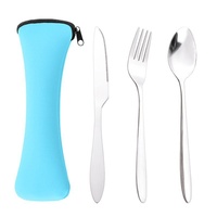 Ensemble de couverts portables en acier inoxydable pour steak, couteau, fourchette et cuillère, pochette incluse, design minimaliste, ensemble de trois pièces, cadeau d'affaires