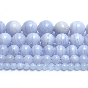 Perles d'<span class=keywords><strong>agate</strong></span> <span class=keywords><strong>bleue</strong></span> naturelle semi-précieuse de bonne qualité, rondes, pour la fabrication de bijoux DIY, 4 mm, 6 mm, 8 mm, 10 mm - Product Image 1