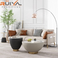 Dernière table basse ronde en cuir reconstitué de conception unique de luxe de jumeaux poutre en roche
