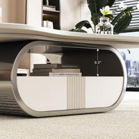 Mesa de Centro Delanto Moderna, Resistente y Ecológica, con Superficie de Piedra Sinterizada, Estante de Almacenamiento Ovalado, Cajón y Base de Acero Inoxidable MDF