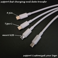 Top Ventas Uno a Tres Dispositivos de cabeza múltiples Carga rápida 8 Pin Micro USB Tipo C 3 en 1 Cables