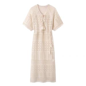 OEM مخصص المرأة الصيف فضفاضة بأكمام قصيرة خفيفة محبوك البلوز اللباس نمط الصلبة مع الخصر الطبيعي شعار مخصص - Product Image 3