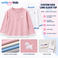 Kaos Henley Lengan Panjang Berlapis untuk Anak Perempuan, Kaos Dasar Anak Balita dengan Pinggiran Kontras, Atasan Anak OEM ODM Grosir