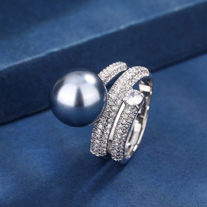 Wholesale Fashion Jewelry Eco-friendly Copper Gold Plated 14MM Gold Shell Pearl Open Unique <b>Cheap</b> Designer Vintage <b>Ring</b> - Product Image 4