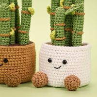 Ornamen Pot Bambu Keberuntungan Rajutan Tangan Dekorasi Meja Crochet untuk Rumah Kantor Kerajinan Tangan Hadiah Buatan Tangan