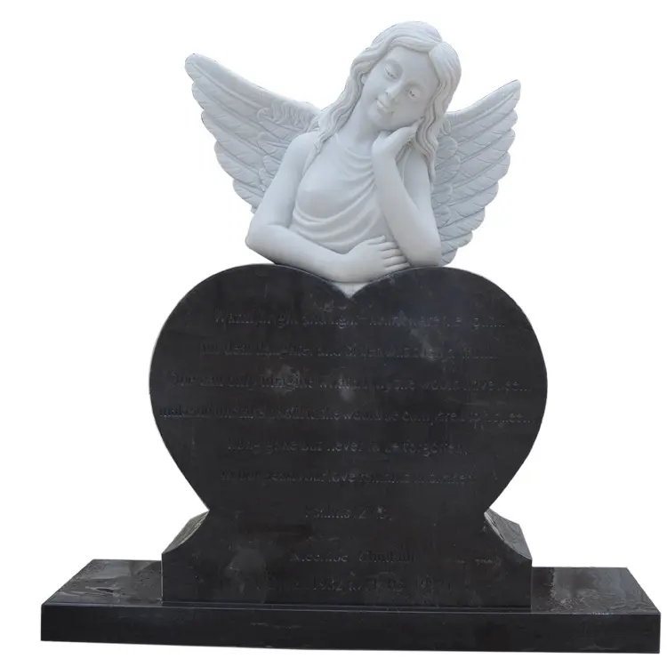 Marble Tomb Stone Black Angels,tomb Stone Monument with Baby Home Decoration SCULPTURE Engraving Wooden Carved Temple CN;HEB