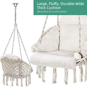 Kursi Ayunan Gantung Rotan Anyaman Luar Ruangan Dalam Ruangan dengan Dudukan Logam untuk Ruang Tamu, Kursi Hammock Gantung Makrame - Product Image 3