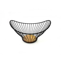Panier à fruits en fil métallique noir DaS, pour comptoir de cuisine, avec base en bois, pour organiser les légumes et les collations