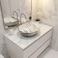 Lavabo artistique en céramique émaillée à motif marbre, cuite à haute température, pour salle de bain