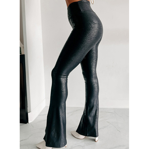 Dear-Lover OEM ODM Logo personnalisé taille haute Faux <span class=keywords><strong>cuir</strong></span> <span class=keywords><strong>fendu</strong></span> évasé Workou Fitness collants de sport Leggings de gymnastique pour les femmes - Product Image 2