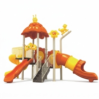 Ensemble de jeux d'extérieur pour maternelle, structure de jeu combinée pour enfants avec toboggan, en acier 76 mm, motifs fruits de dessin animé, pour parc de sport multi-activités, en LLDPE