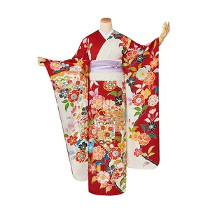 Japanese traditional cherry blossom beach cardigan women long silk kimono