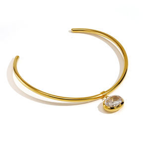 Collares Al Por Mayor Con Colgante de Zircón Ovalado, Choker Impermeable de Acero Inoxidable, Joyería Sencilla y de Moda con Baño de Oro de 18K P253622 - Product Image 6
