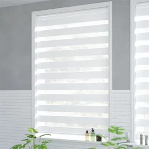 Tirai jendela Zebra cerdas, tirai naungan jendela Panel surya otomatis untuk rumah, siang dan malam