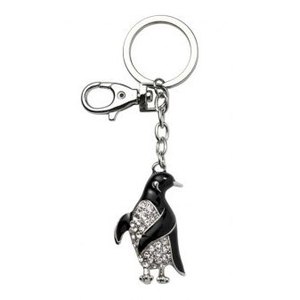 Porte-clés pingouin en cristal avec strass, breloque argentée pour femmes et hommes, cadeau - Product Image 1