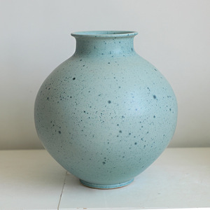 Modern Farmhouse Round Bulbous <strong>Turquoise</strong> <strong>Vase</strong> Set Matte Blue Green Stoneware <strong>Vase</strong> Set Handcrafted Speckled Home Accent - Product Image 2