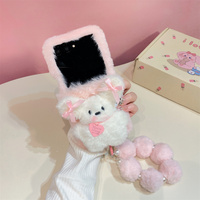 Coque de téléphone mignonne en peluche 3D Lapin Doux pour Galaxy Z Flip 8-3 Fold 8-3 Ultra avec Dragonne Pompon Perlée Housse de Protection Pliable