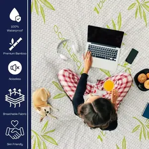 Protège-matelas imperméables en bambou, assortiment de couleurs unies, protège-lit lavable en machine, toutes saisons, pour adultes - Product Image 5