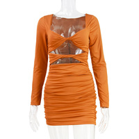Nuevo Vestido Corto Sexy para Mujer, Manga Larga, Cuello en V Profundo, Plisado, para Fiesta Nocturna en Club