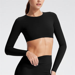 Haut court de <span class=keywords><strong>fitness</strong></span> respirant à manches longues et dos ajouré, avec coussinets amovibles, pour <span class=keywords><strong>femme</strong></span>, vente en gros, haute qualité - Product Image 3