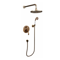 Ensemble de robinetterie de douche en laiton antique poli à double poignée avec cartouche céramique, pommeau de douche pluie et système chaud/froid