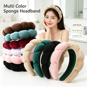 Bandeau en velours pour femme, design coréen, effet nuage, avec torsion, pour le lavage du visage et le volume crânien - Product Image 1