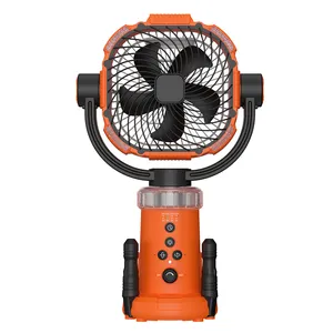 Oplaadbare Ventilator Usb Aangedreven Outdoor Huishoudelijke Ventilator Rechtop Schudden Hoofd Met Oranje Hangende Nek Plastic Draagbare Ventilator