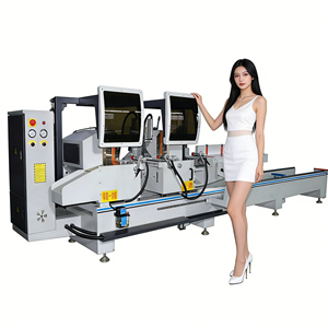 Scie de découpe CNC à double tête avec <span class=keywords><strong>moteur</strong></span> PLC <span class=keywords><strong>pour</strong></span> profilés industriels en aluminium/UPVC/PVC de portes/fenêtres/murs-rideaux – Haute précision - Product Image 1