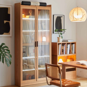 Librería grande de madera maciza de diseño moderno con función de visualización de prevención de polvo de media casa y puerta de vidrio para almacenamiento de apartamentos - Product Image 1