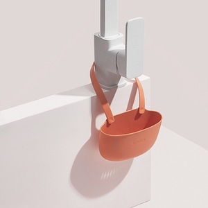 HeDou Hanging Drain Rack Oval Silicone Sink Storage Basket For Kitchen Single Layer Orange Red - Product Image 1