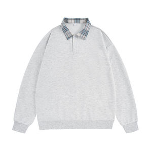 Sweat-shirt polo décontracté rétro à carreaux pour homme, printemps automne, couleur contrastée, tendance, marque, haut pour couples - Product Image 5