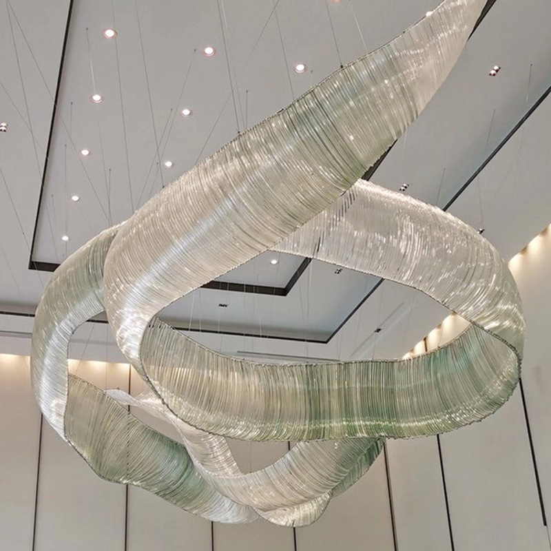 Large Modern LED Glass Chandelier for Home & Hotel Lobby Creative Hanging Pendant Lamp with Remote Control Decorative Lighting