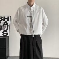 Chemise décontractée ample pour homme, style Tang chinois, col montant, manches longues, boutons grenouille, jacquard, pour le quotidien